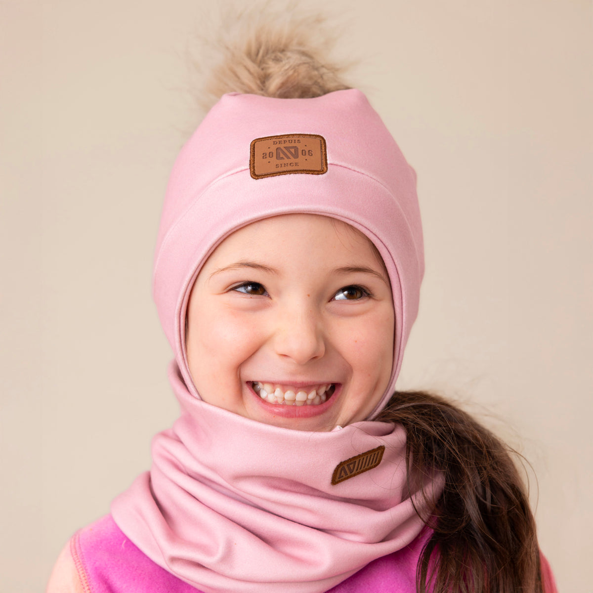Cache-cou en jersey brossé doublé Rose