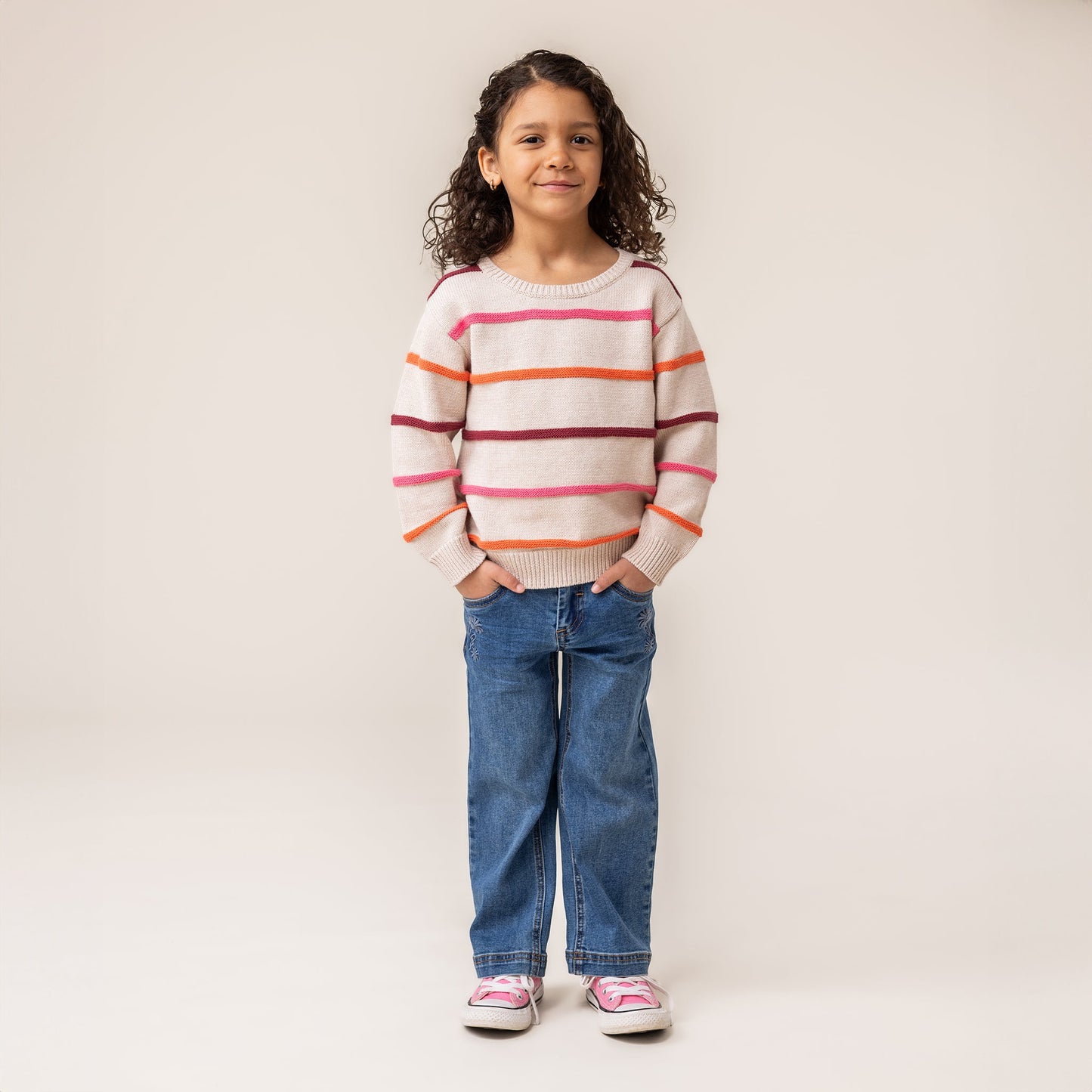 Girls' Beige Knitted Sweater