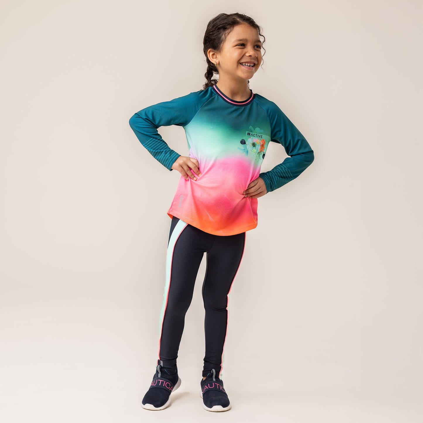 T-shirt manches longues athlétique Filles Sarcelle