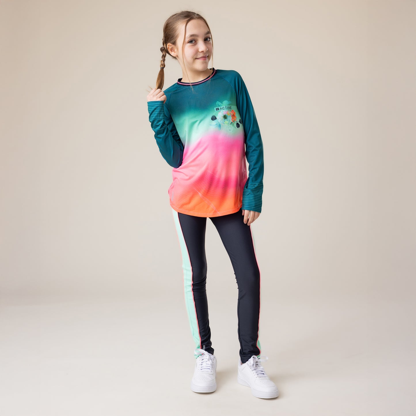 T-shirt manches longues athlétique Filles Sarcelle