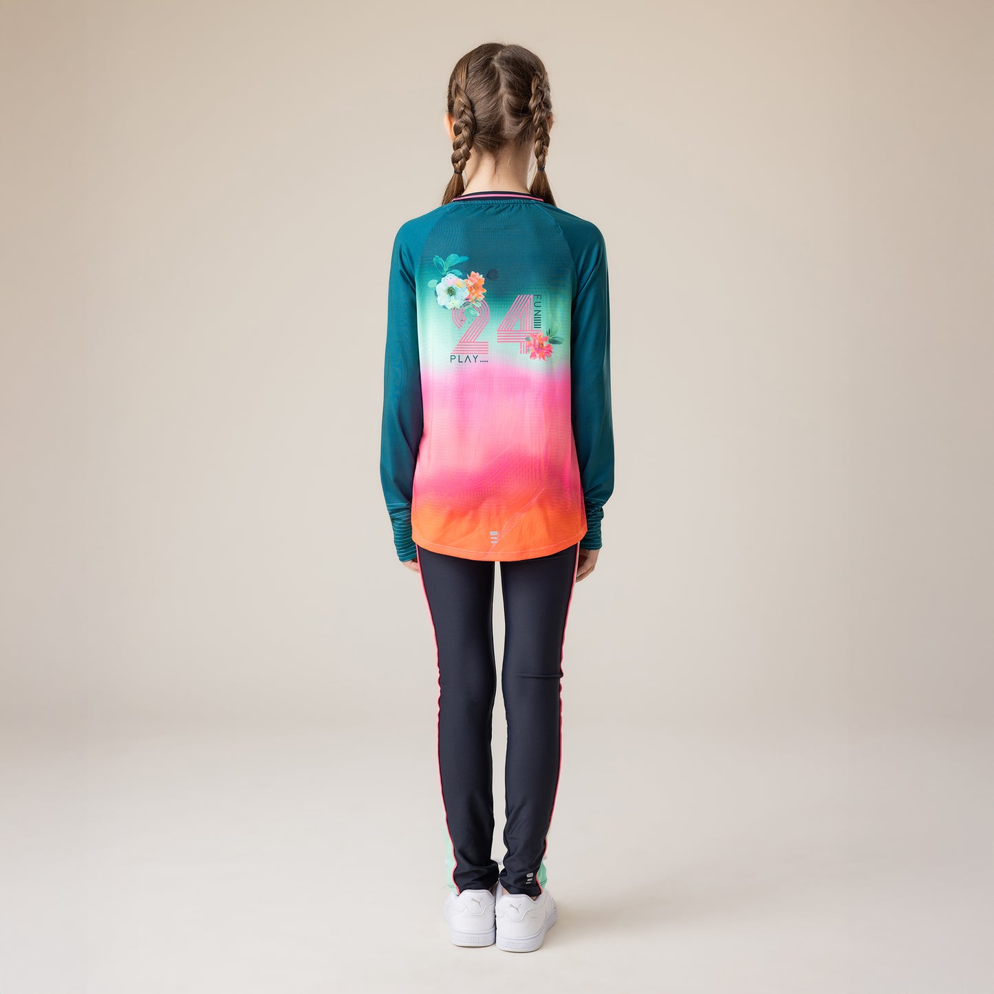 T-shirt manches longues athlétique Filles Sarcelle
