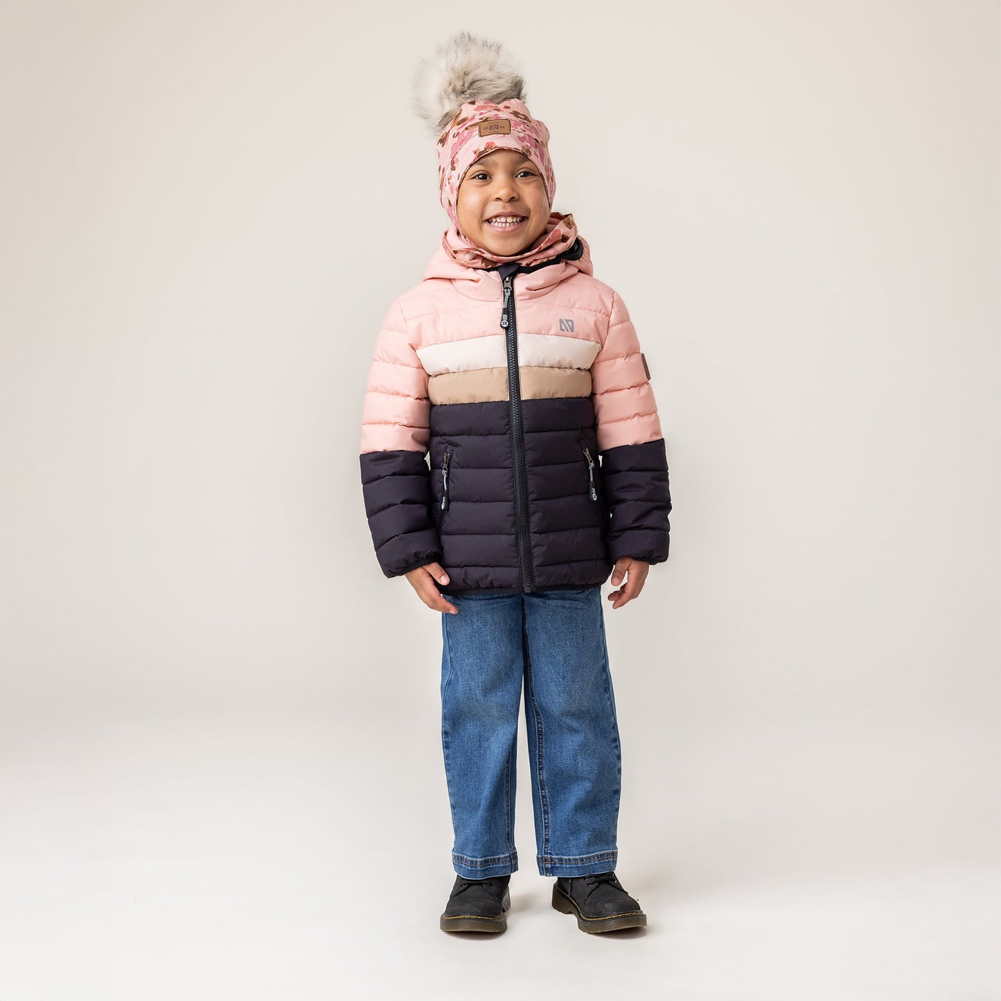 Girls' Quilted Coat in Pale Pink