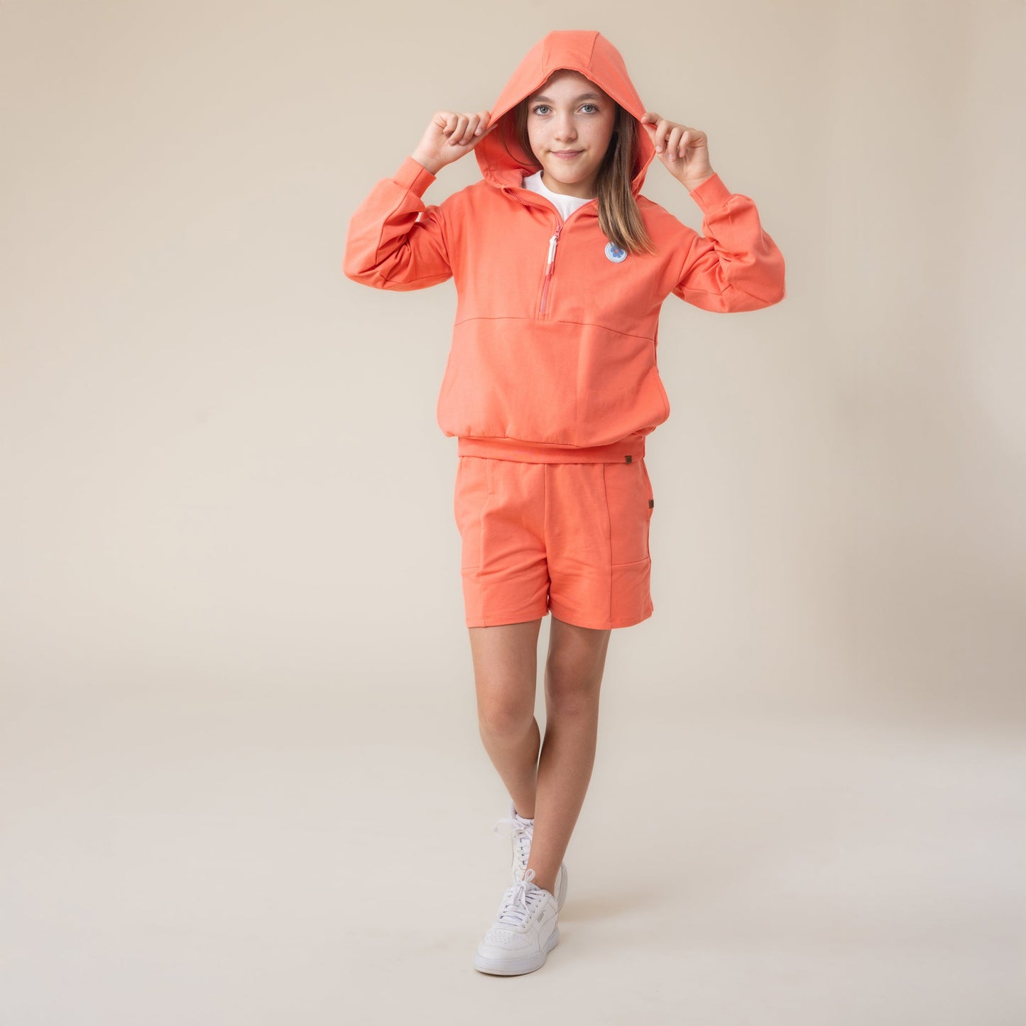 Coral Girls Half-Zip Hooded Sweatshirt
