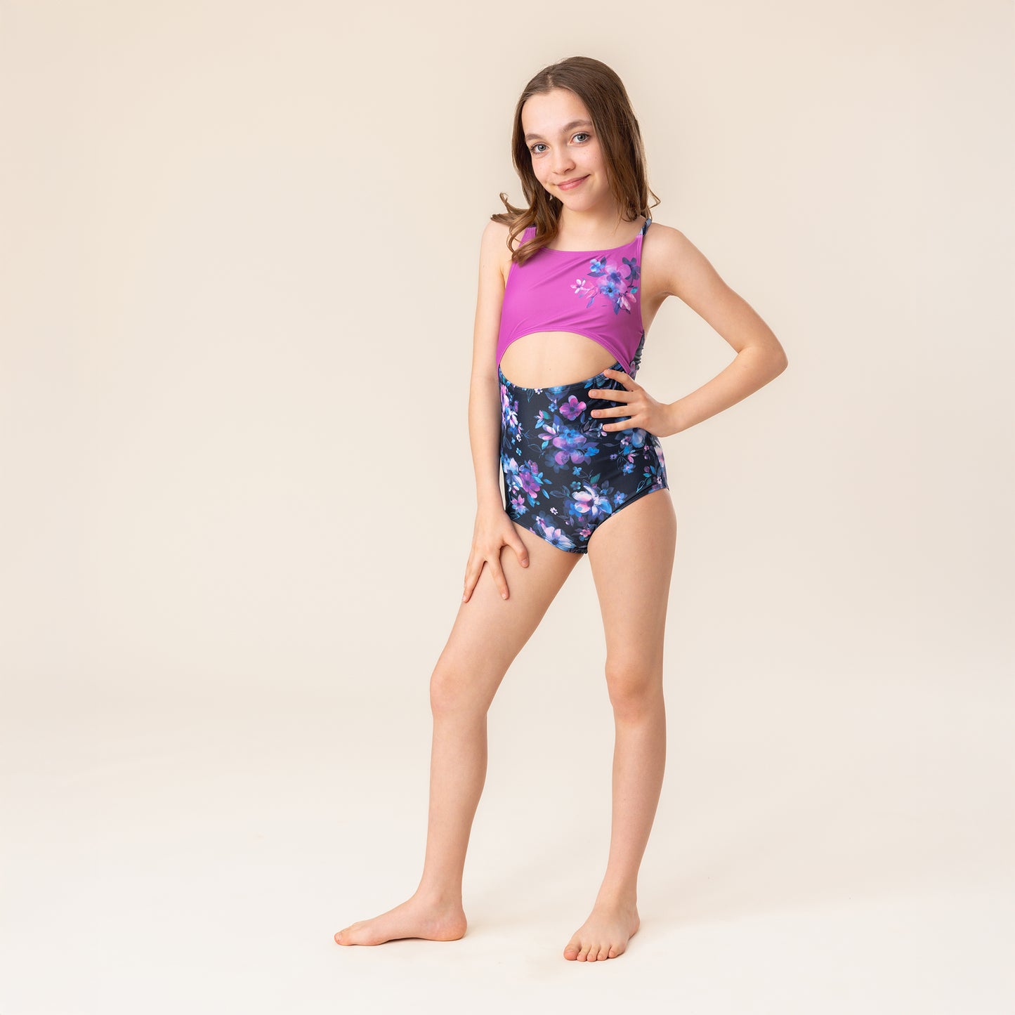 Girls' Navy One-Piece UV Swimsuit