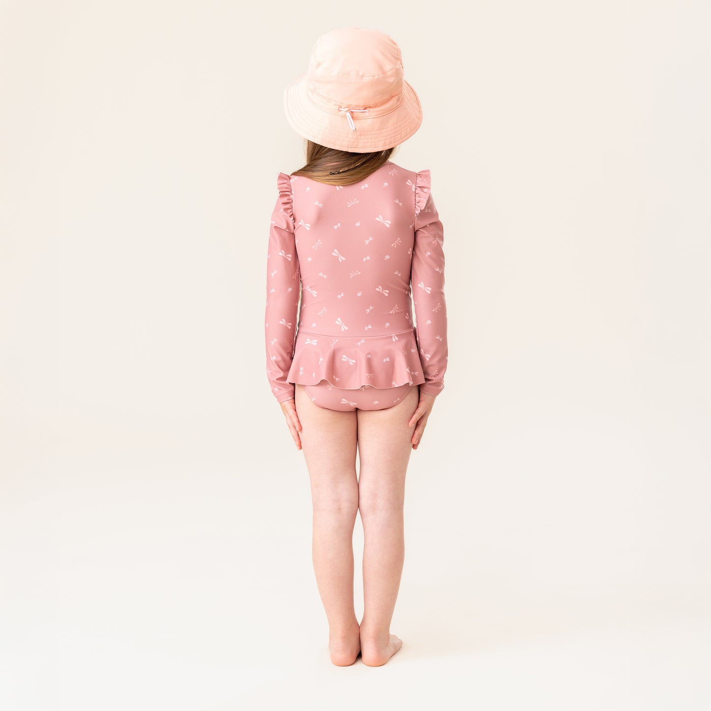 Girls' One-Piece Swimsuit with Dermo-Protective Fabric - Pale Pink