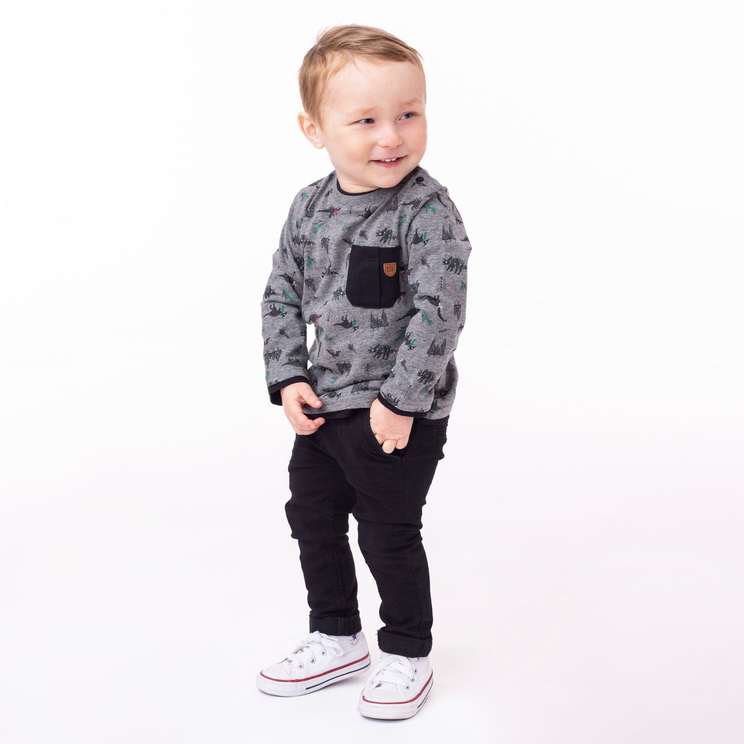T-shirt manches longues Bébé Garçon Charbon chiné