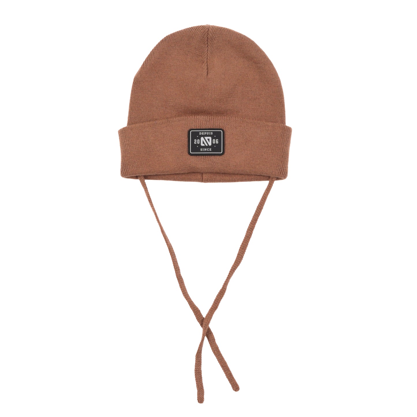 Tuque en tricot avec cordons  Unisexe Brun