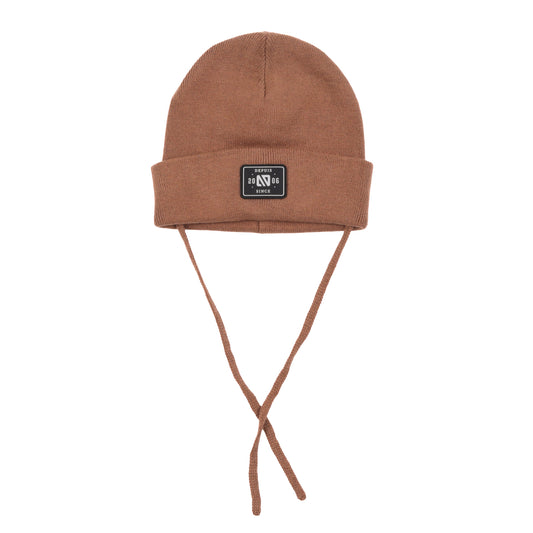 Tuque en tricot avec cordons  Unisexe Brun