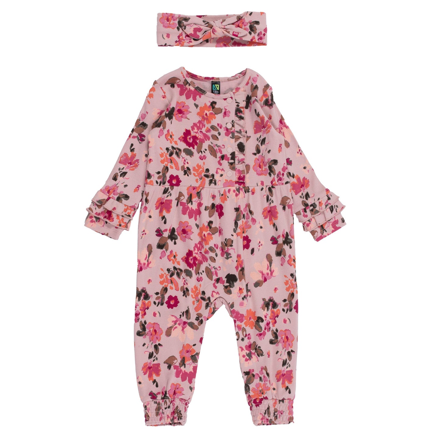 Baby Girl Romper with Headband Pale Pink