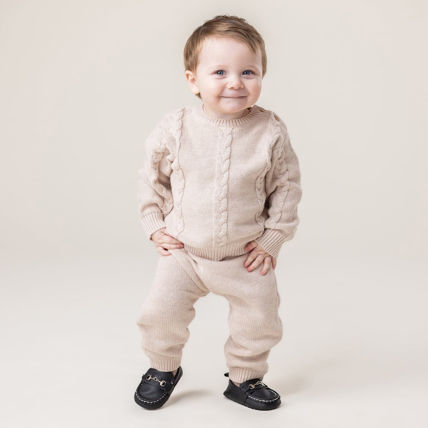 Ensemble chandail en tricot deux-pièces  Bébé Garcon Beige