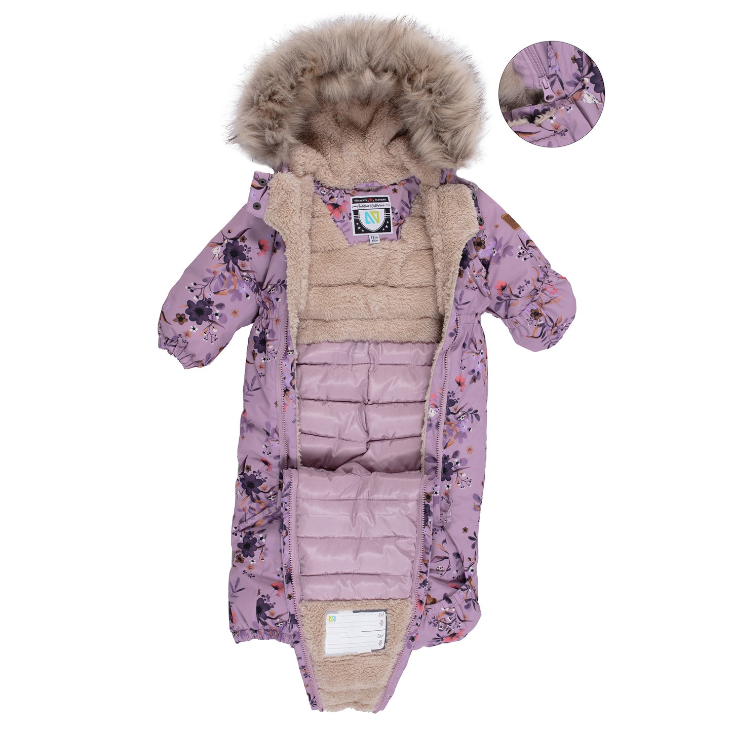 Baby Flore Baby Girl Lilac One-Piece Snowsuit
