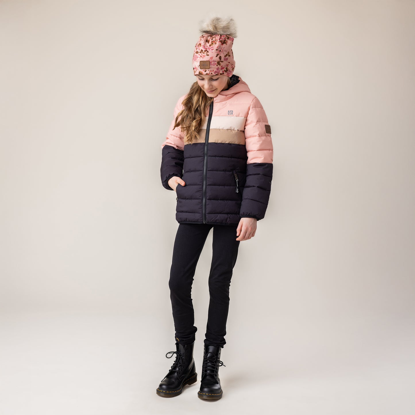 Girls' Microfleece Lined Jersey Beanie, Pale Pink