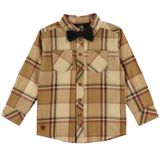 Chemise à Carreaux Taupe Garçons