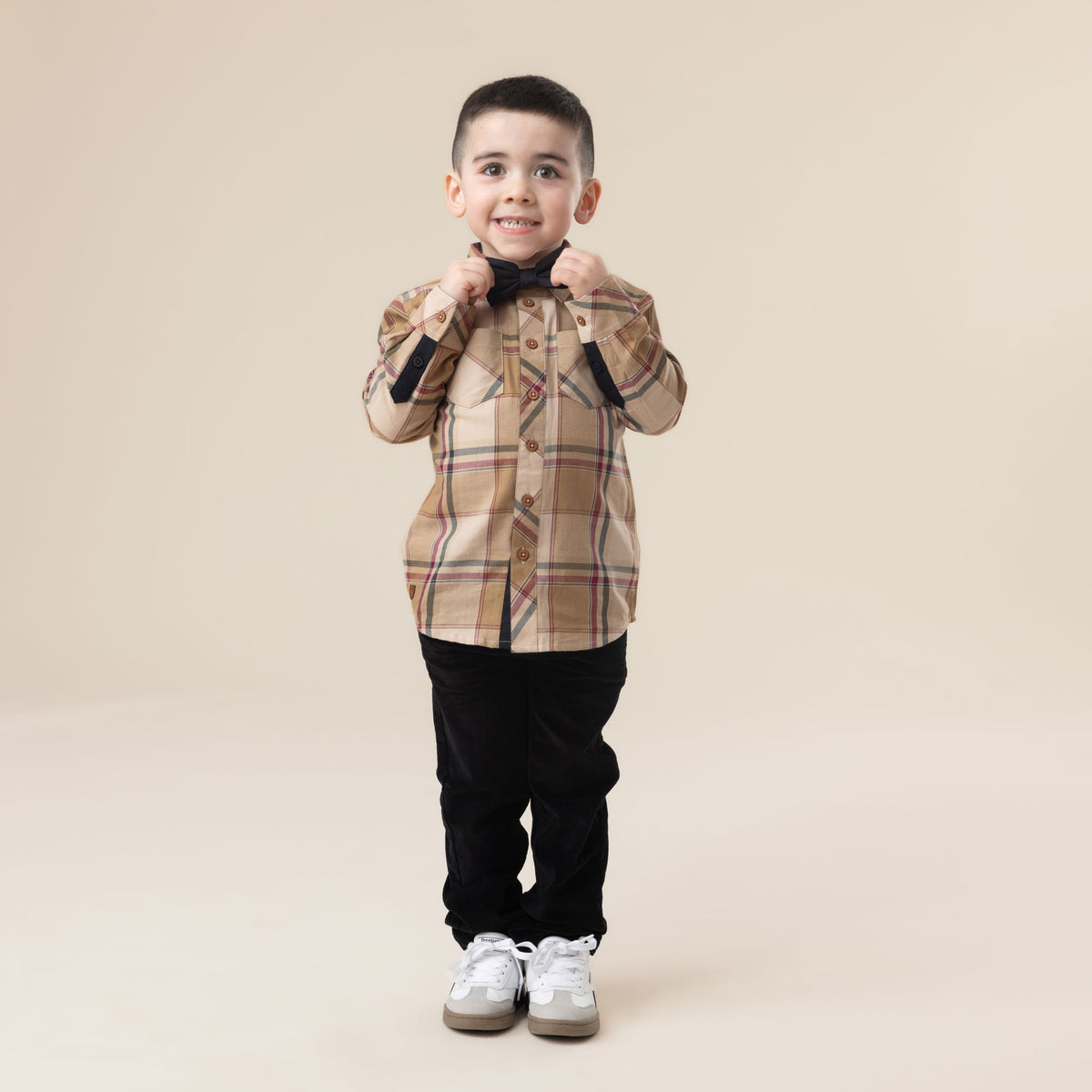 Chemise à Carreaux Taupe Garçons