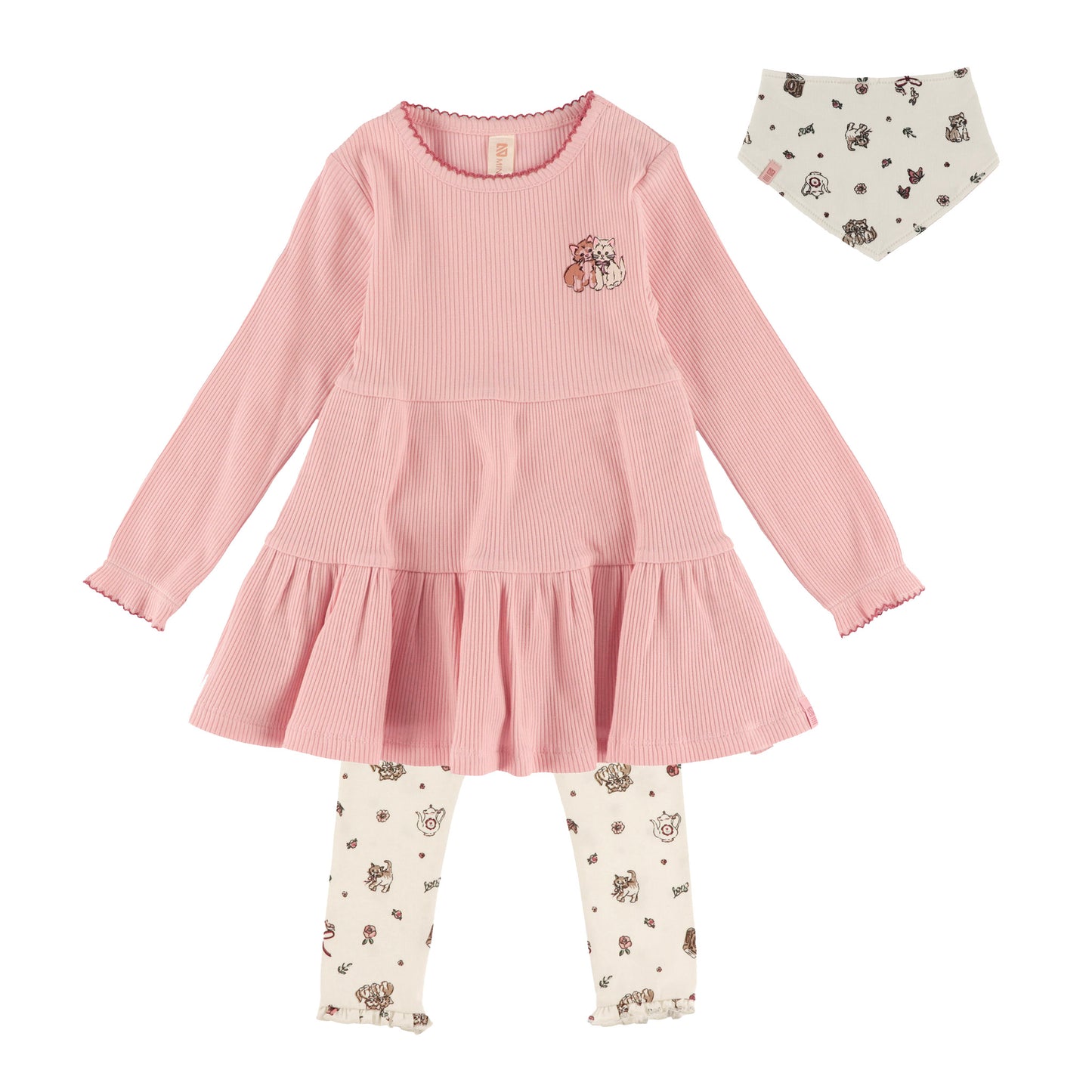 Ensemble tunique deux-pièces et bavoir  Bébé Fille Rose Pale