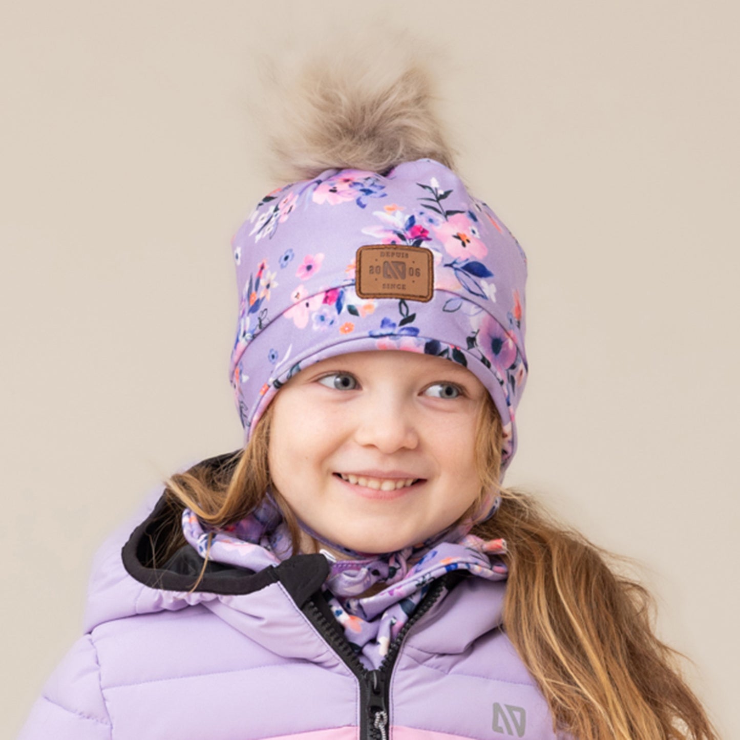 Tuque en jersey doublée en micropolaire  Lilas