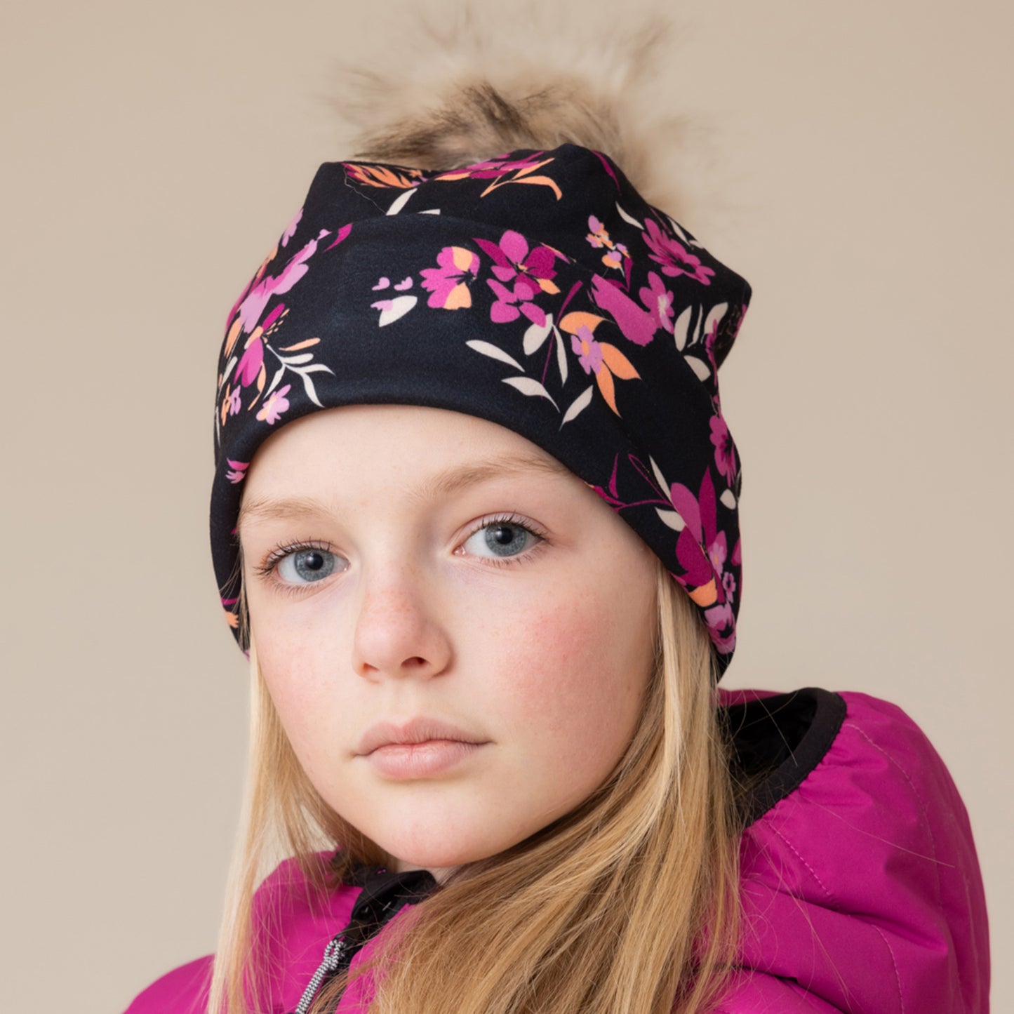 Tuque en jersey doublée en micropolaire Fleurs