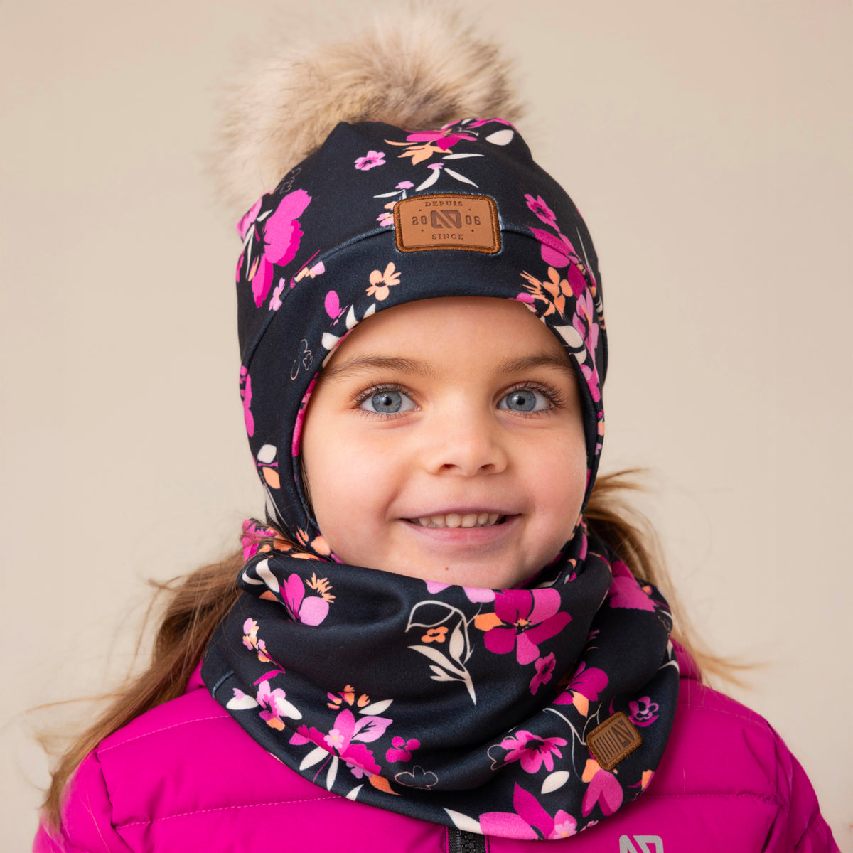 Tuque en jersey doublée en micropolaire Fleurs