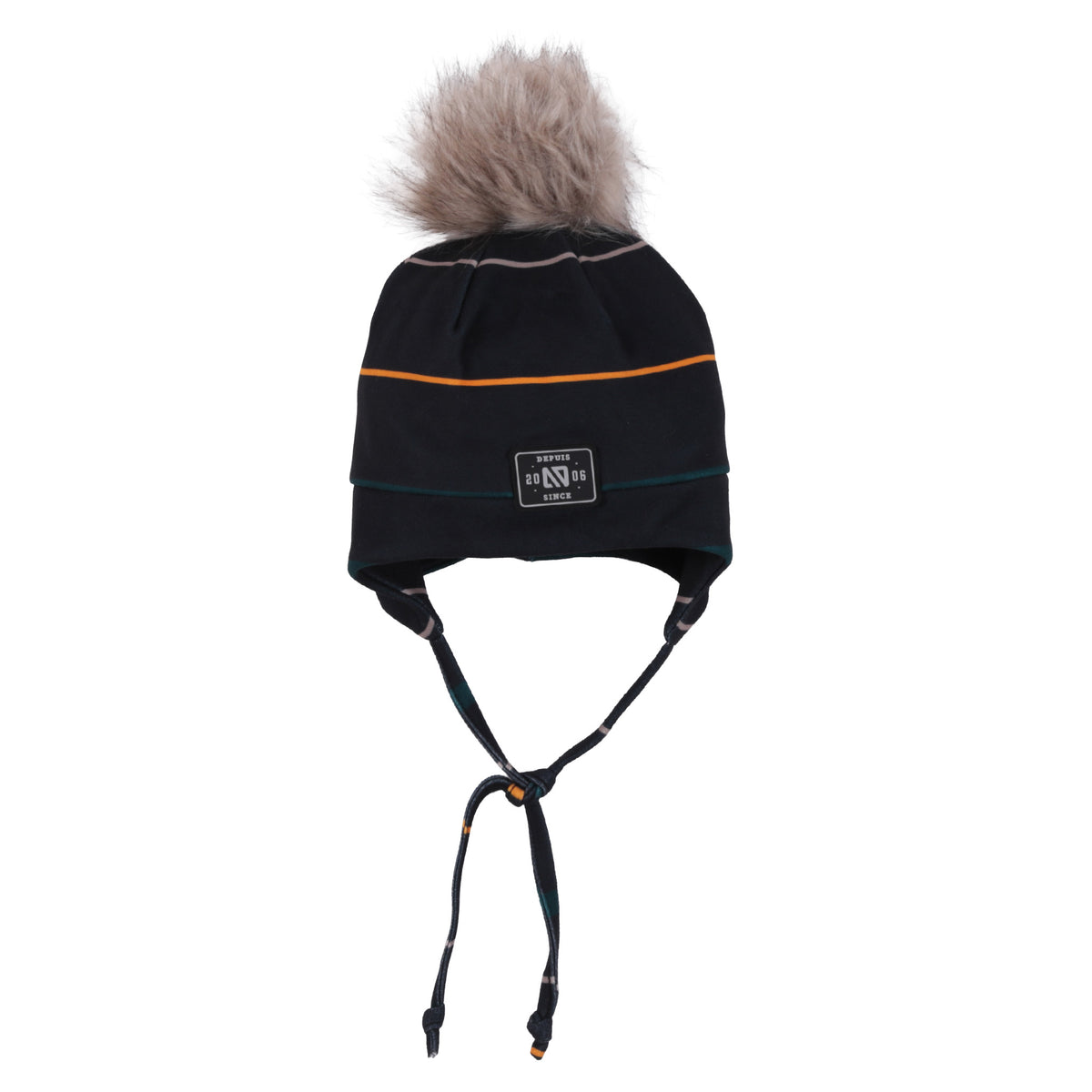 Tuque en jersey brossé doublée Noire rayée Bébé