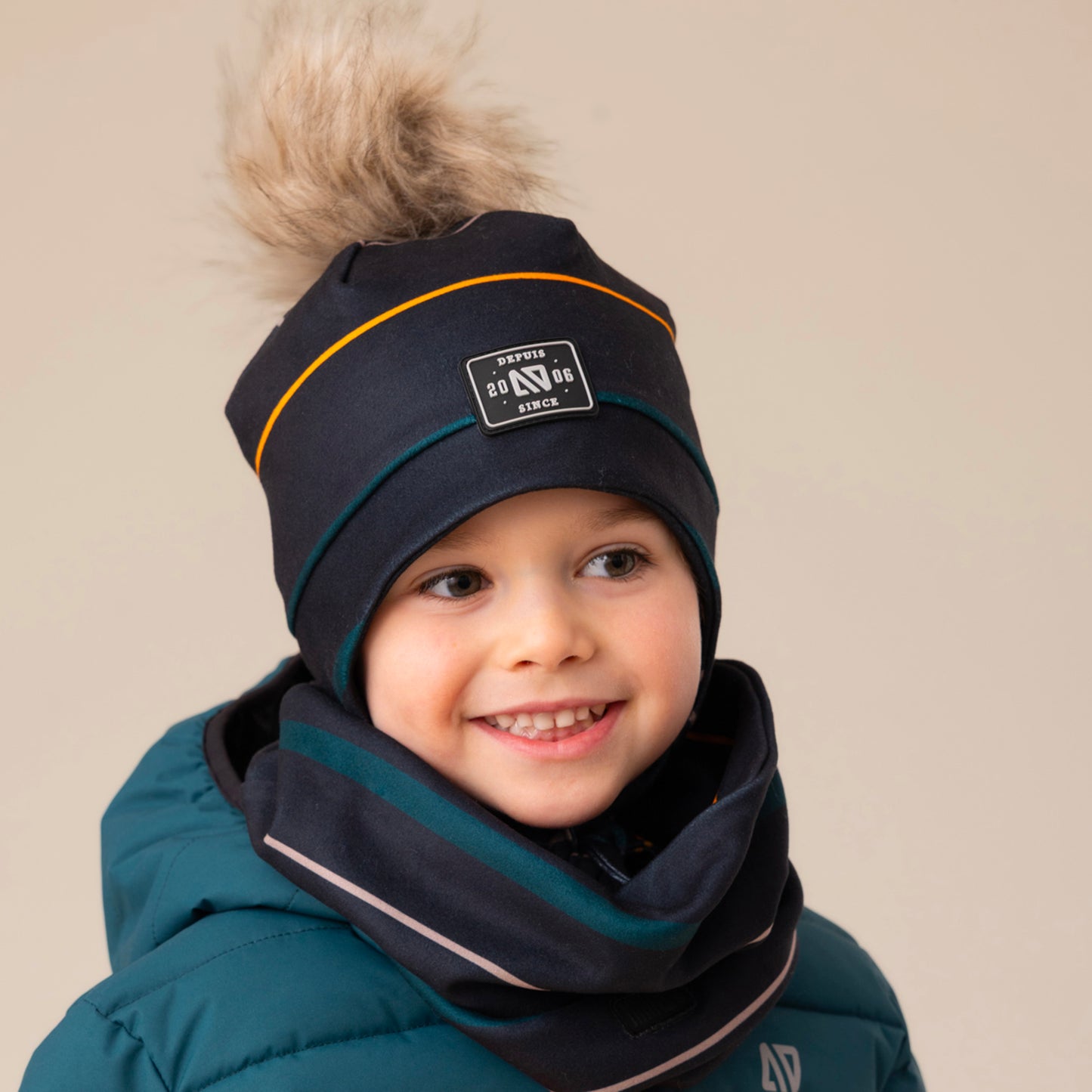 Tuque en jersey brossé doublée Noire rayée