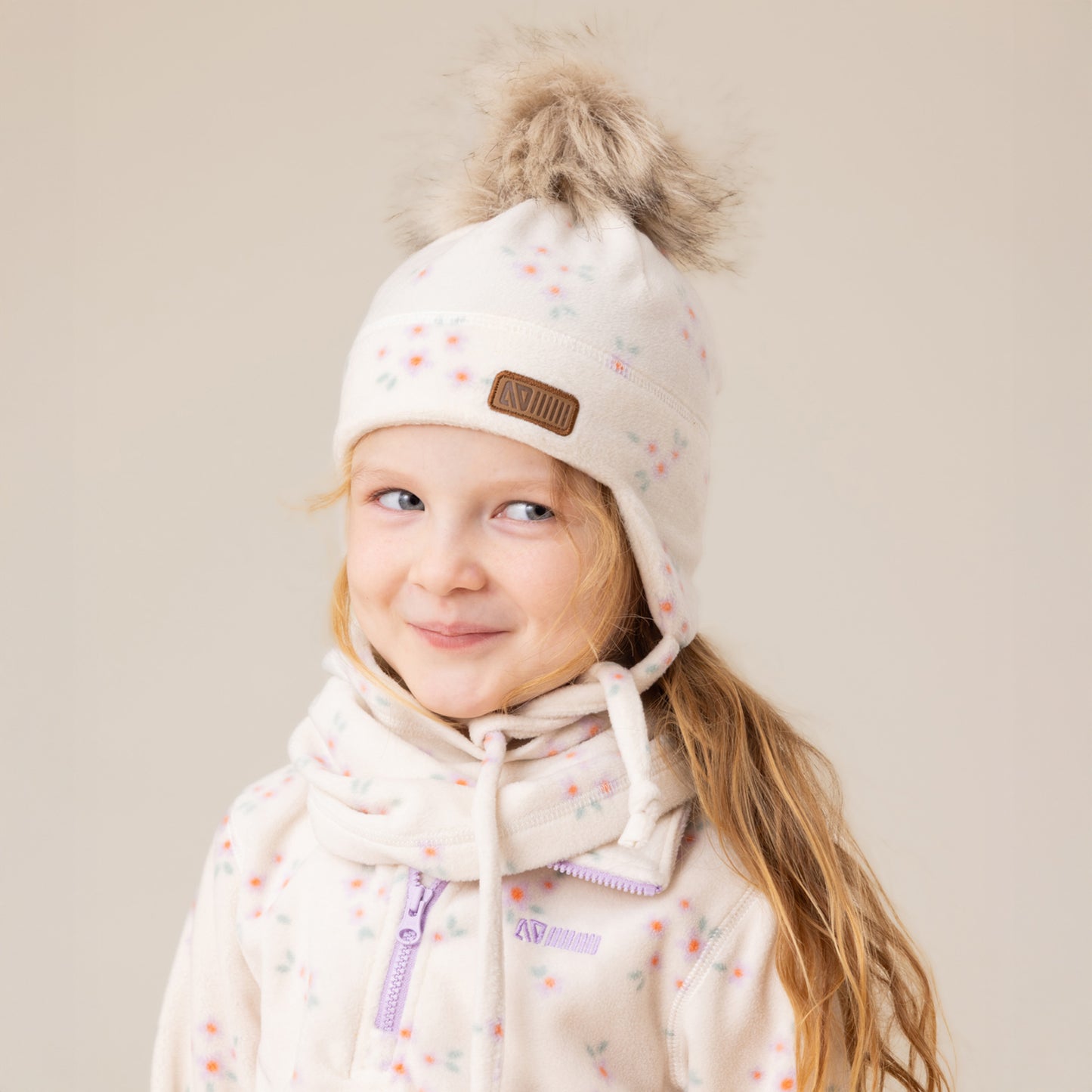 Tuque en micropolaire Ivoire Fleurs