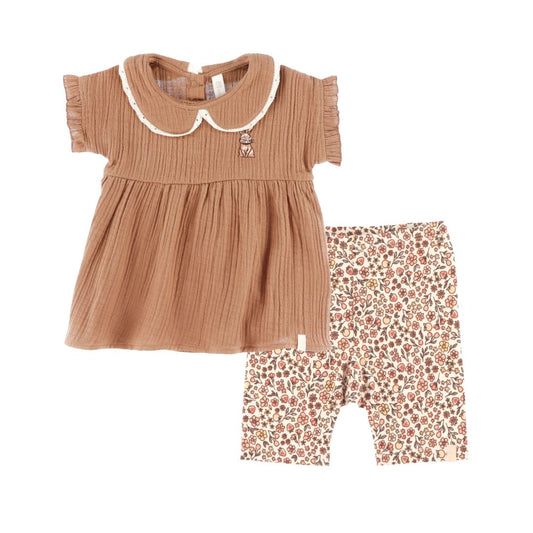 Girls' Two-Piece Brown T-Shirt Set