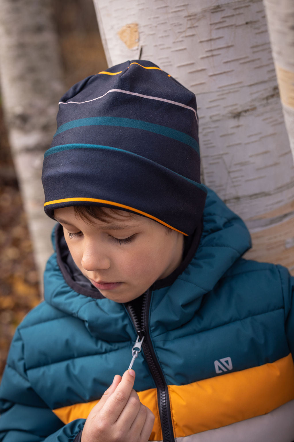 Tuque en jersey brossé doublée Noire rayée