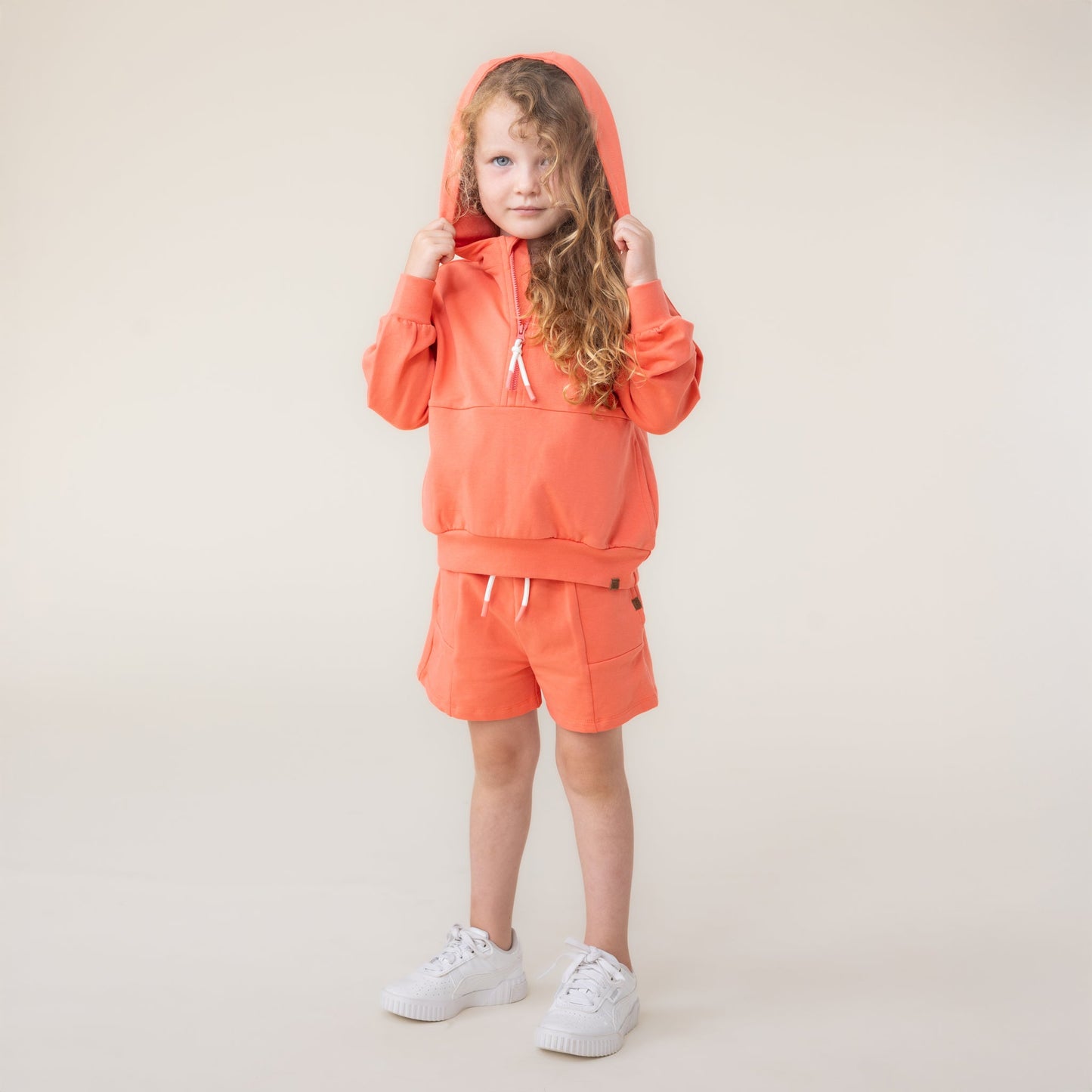 Chandail à capuchon à demi-glissière  Filles Corail