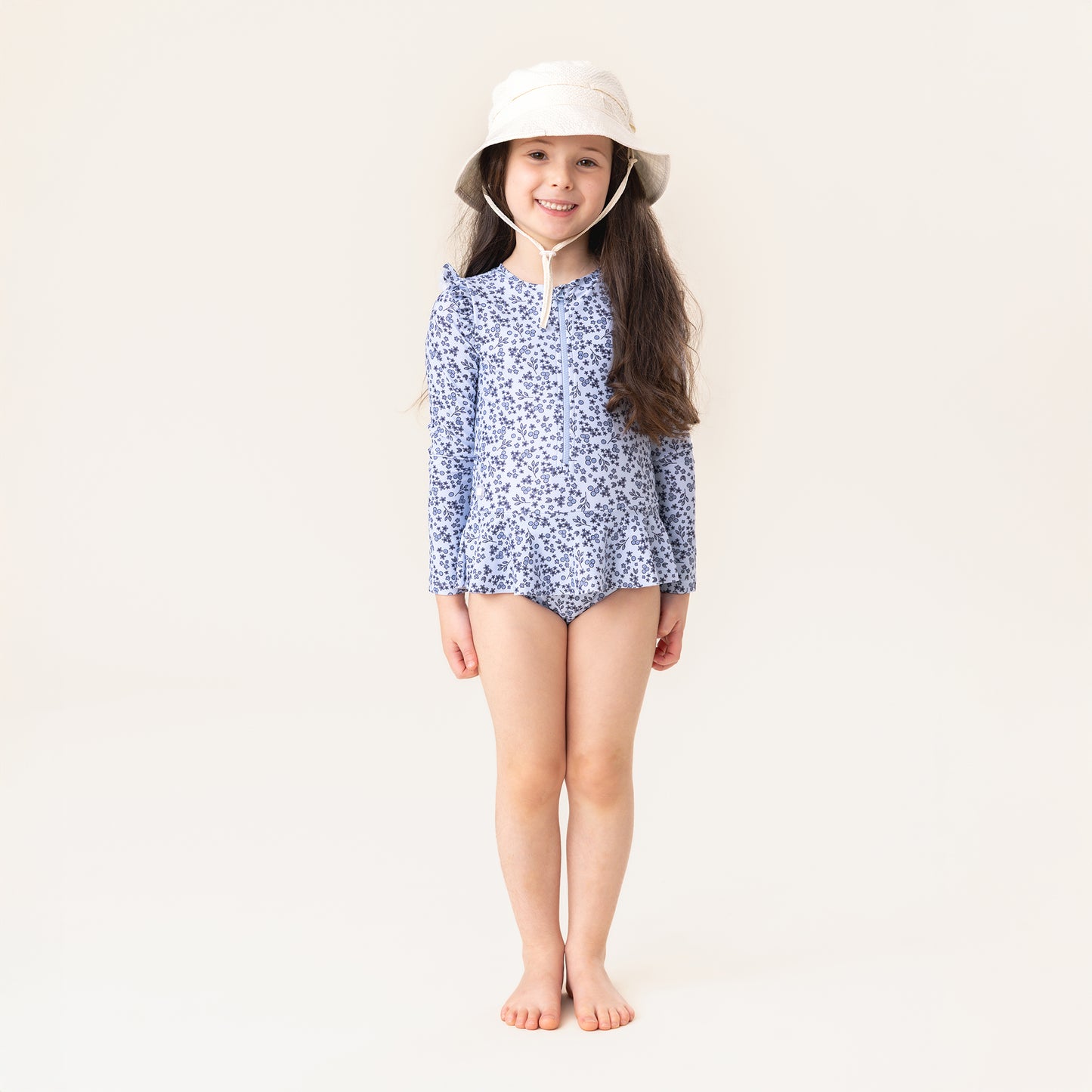 Girls' One-Piece Swimsuit with Dermo-Protective Fabric - Pale Blue