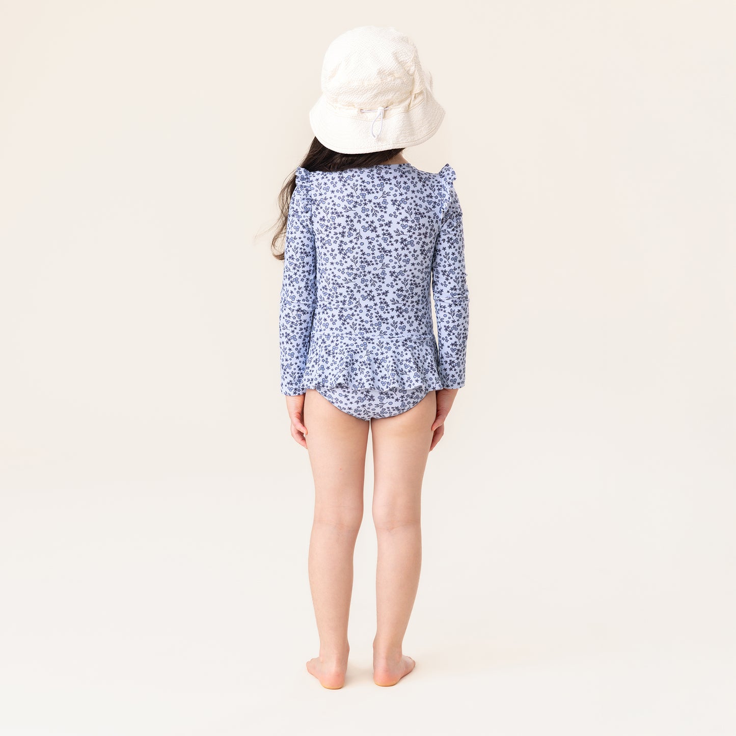 Girls' One-Piece Swimsuit with Dermo-Protective Fabric - Pale Blue