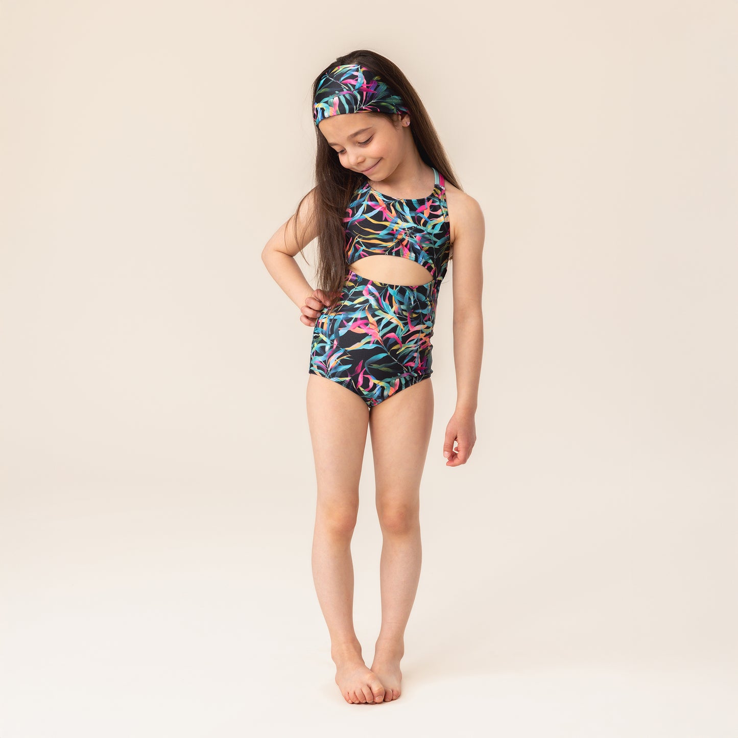 Girls' Black One-Piece UV Swimsuit