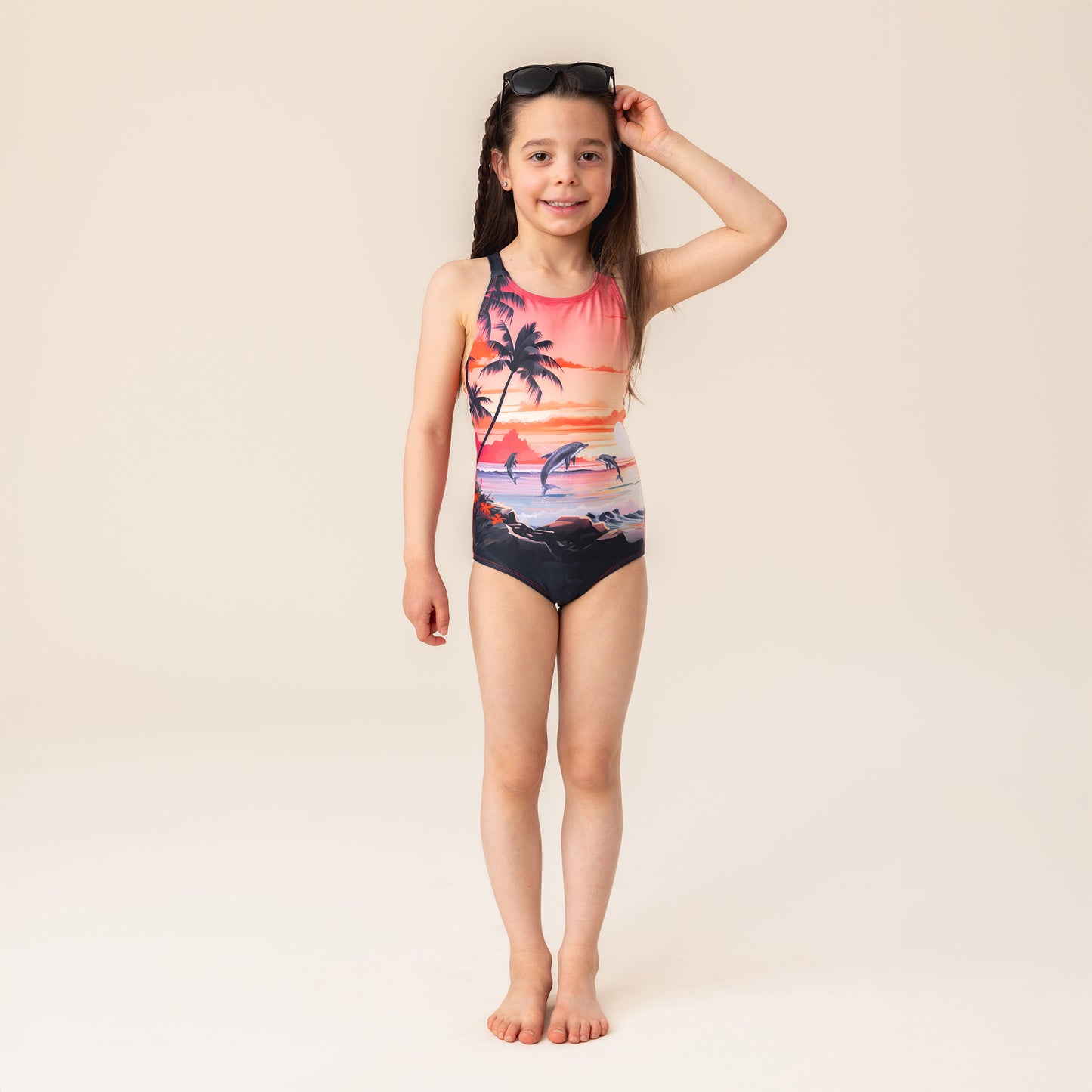Girls' Coral One-Piece UV Swimsuit