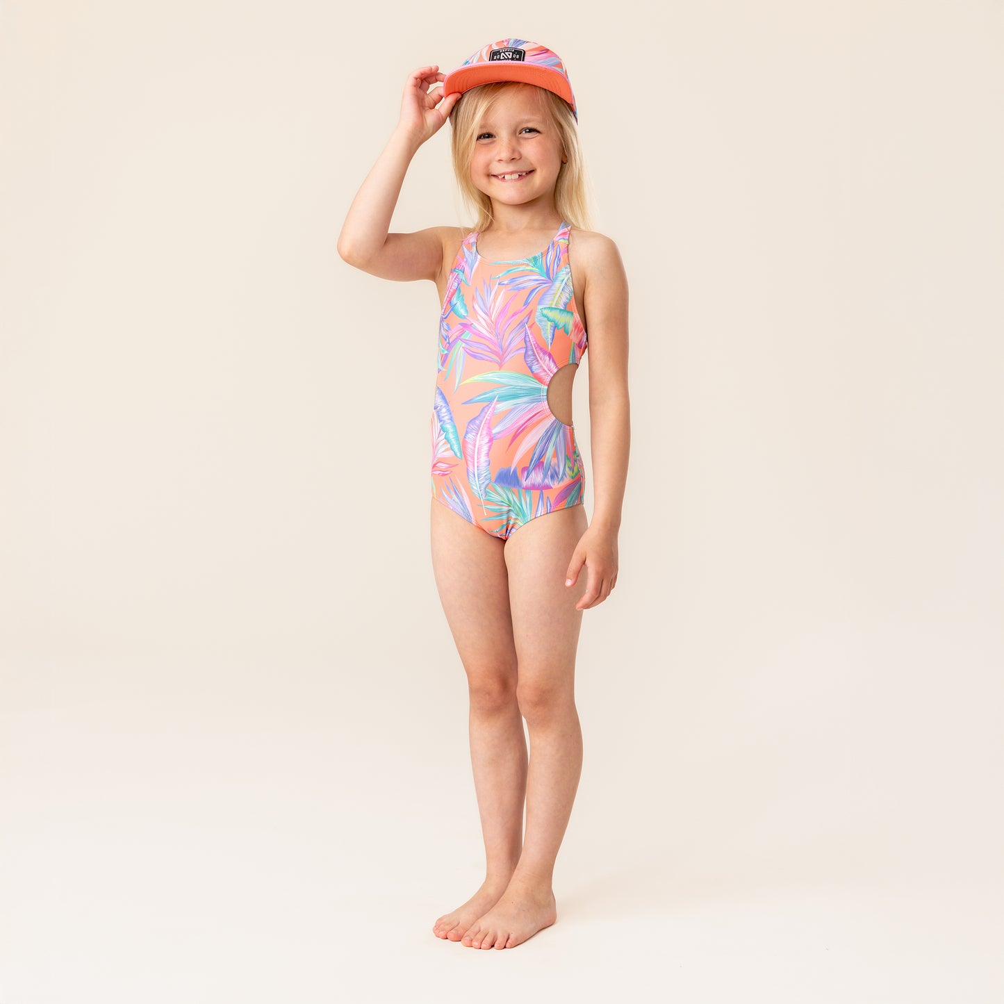 Girls' Coral One-Piece UV Swimsuit