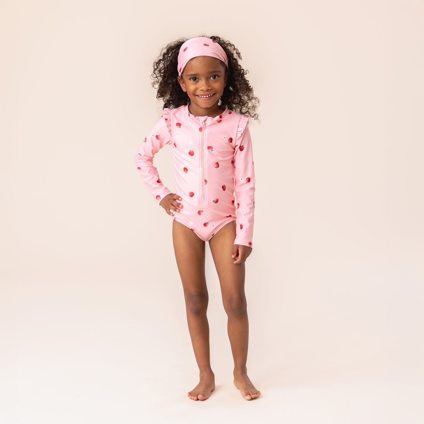 Girls' One-Piece UV Swimsuit - Pale Pink