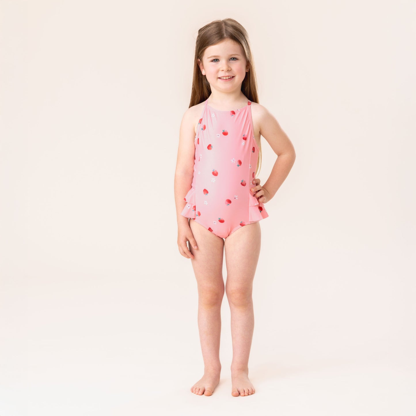 Girls' One-Piece UV Swimsuit - Pale Pink