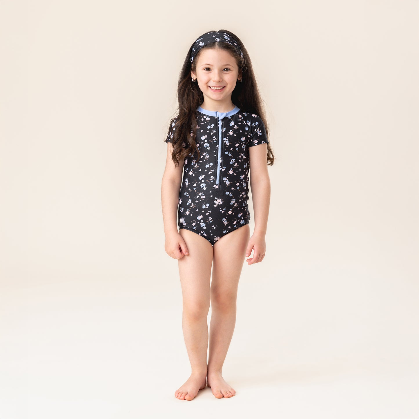 Girls' Black One-Piece UV Swimsuit