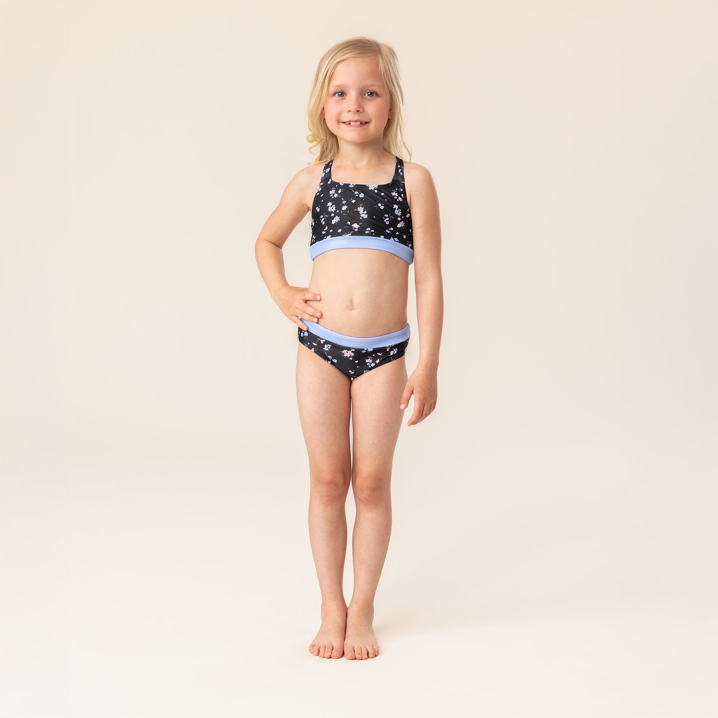 Girls' Black Two-Piece UV Swimsuit