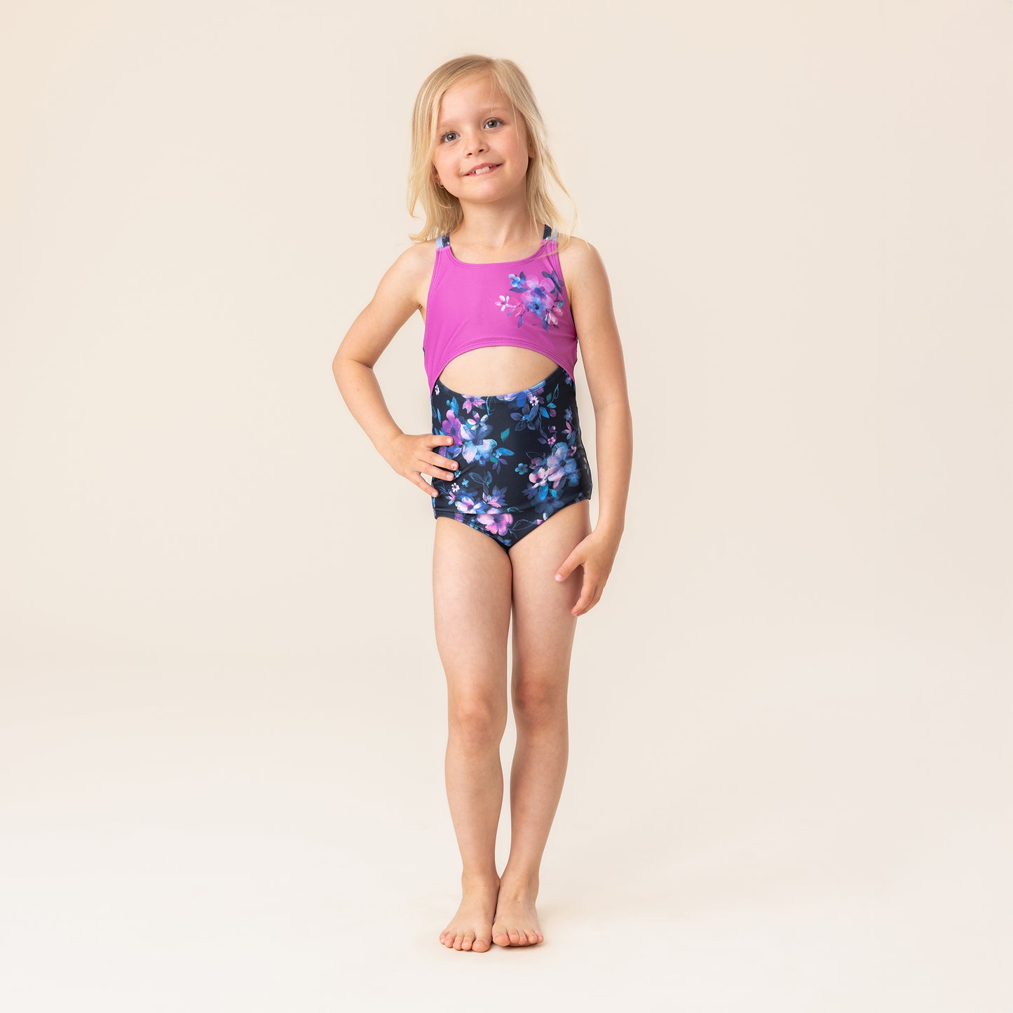 Girls' Navy One-Piece UV Swimsuit