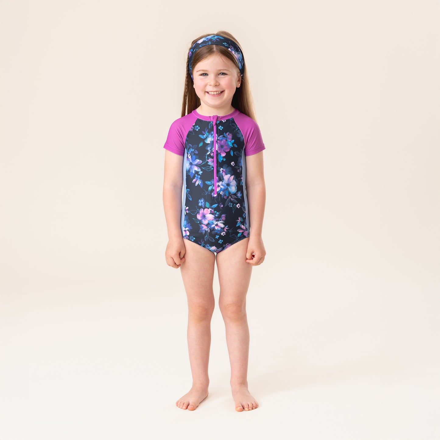Girls' Navy One-Piece UV Swimsuit