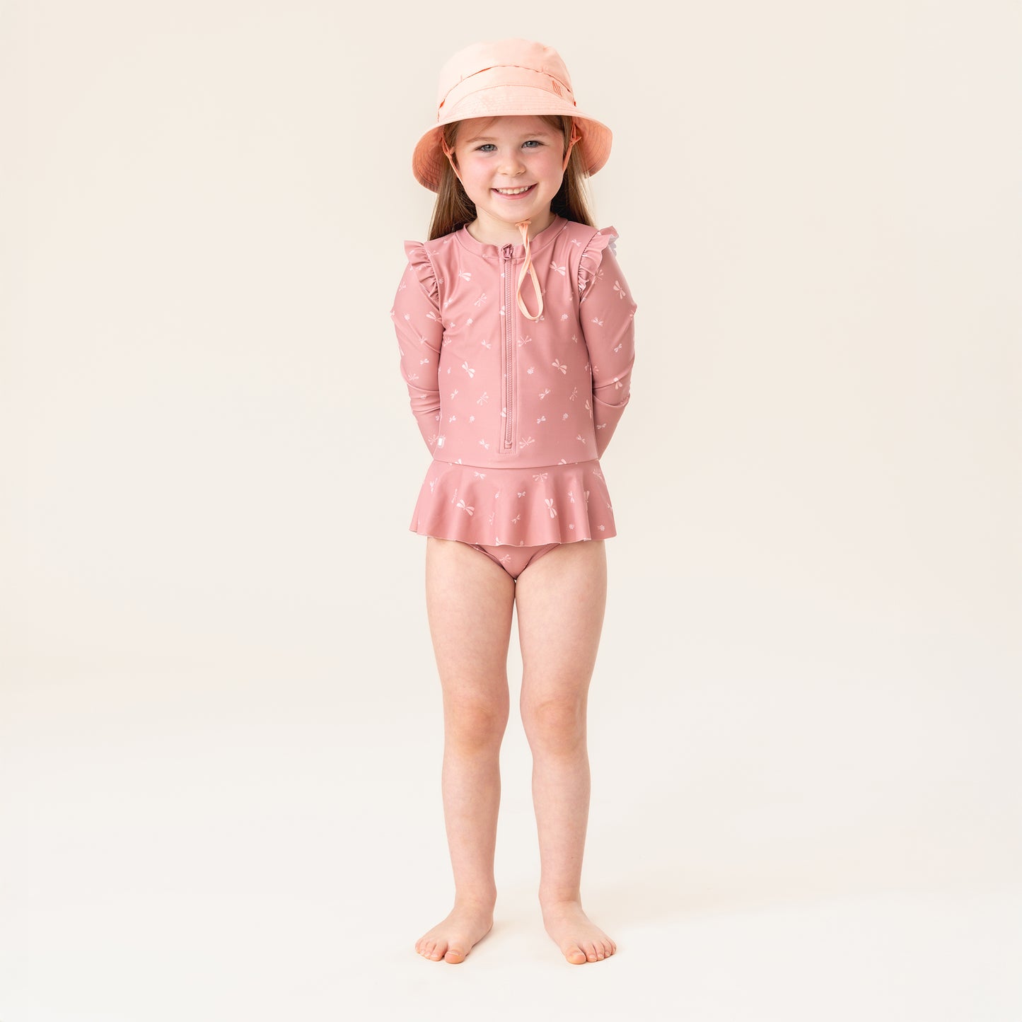 Girls' One-Piece Swimsuit with Dermo-Protective Fabric - Pale Pink